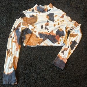 Cow Print Long Sleeve Crop Top